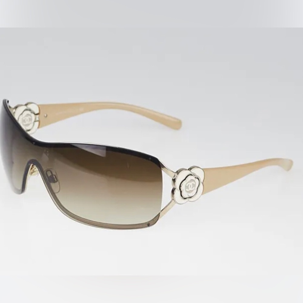Chanel sunglasses Camellia vintage beige silver brass flower shades y2k 4164